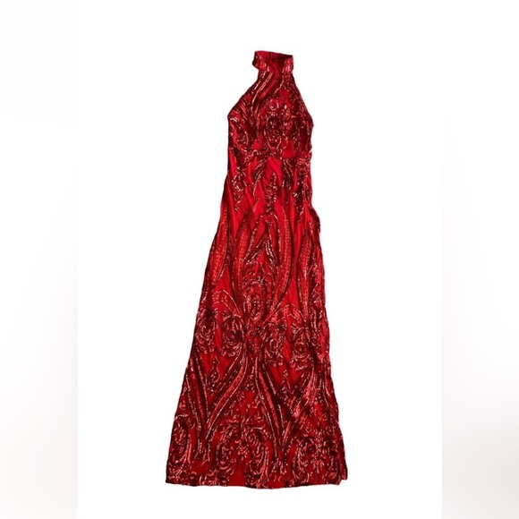 FN Red Halter Sequin Gown! - Picture 5 of 10